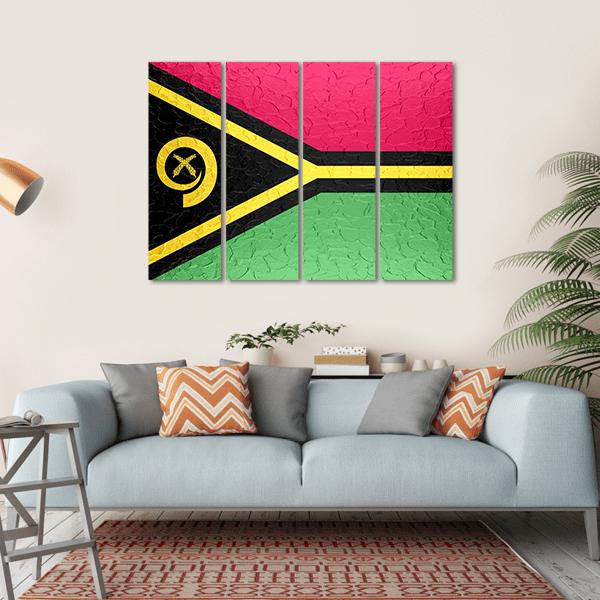 Vanuatu Flag On Metal Texture Canvas Wall Art-4 Horizontal-Gallery Wrap-34" x 24"-Tiaracle