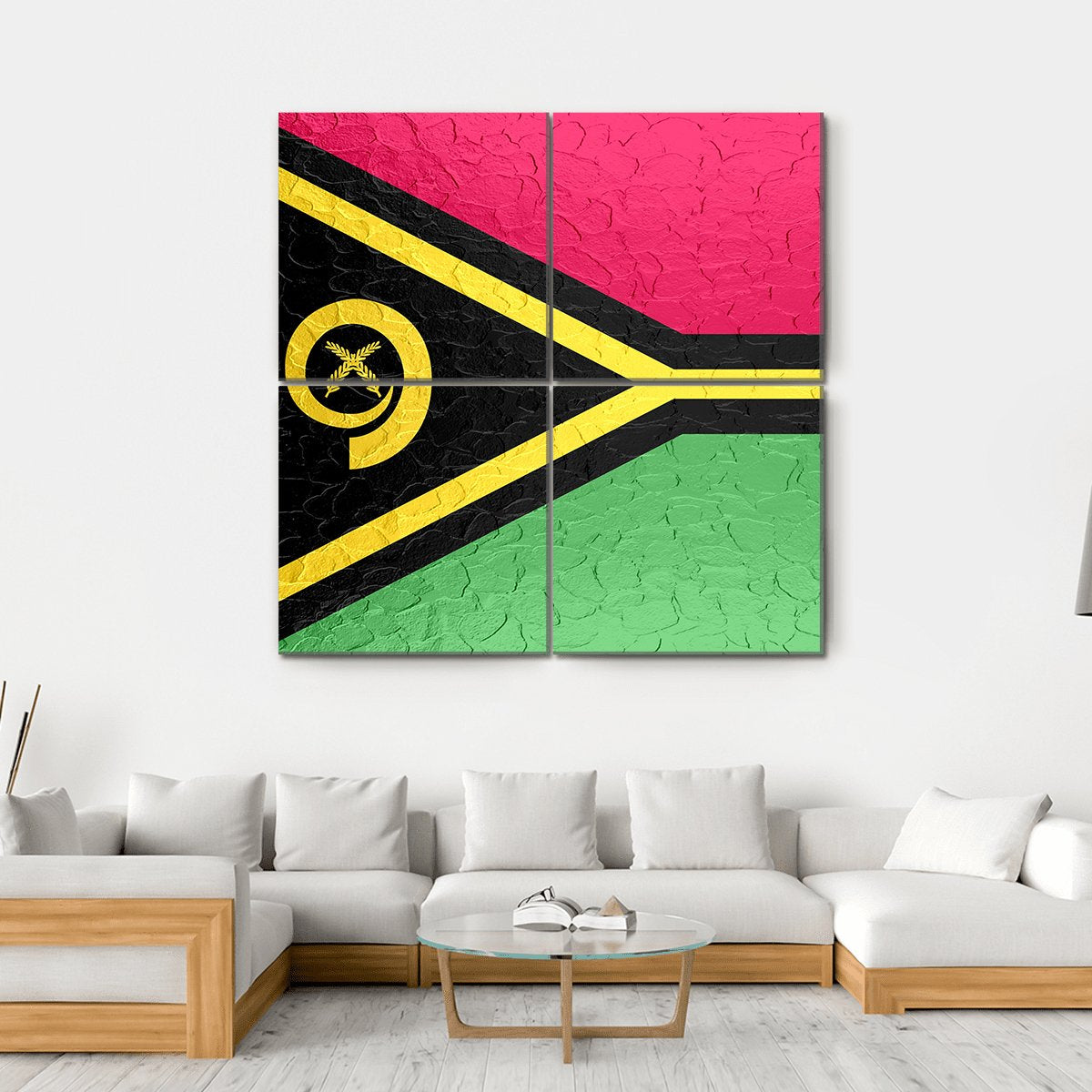 Vanuatu Flag On Metal Texture Canvas Wall Art-4 Square-Gallery Wrap-17" x 17"-Tiaracle