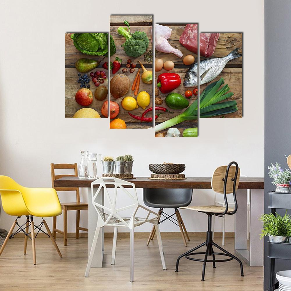 Various Paleo Diet Products On Wooden Table Canvas Wall Art-4 Pop-Gallery Wrap-50" x 32"-Tiaracle