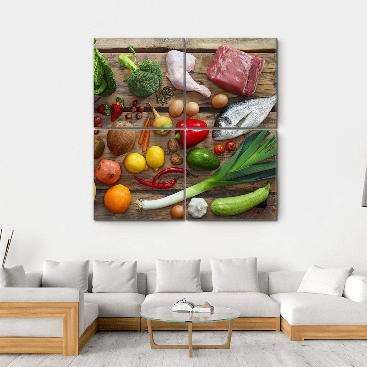 Various Paleo Diet Products On Wooden Table Canvas Wall Art-4 Square-Gallery Wrap-17" x 17"-Tiaracle
