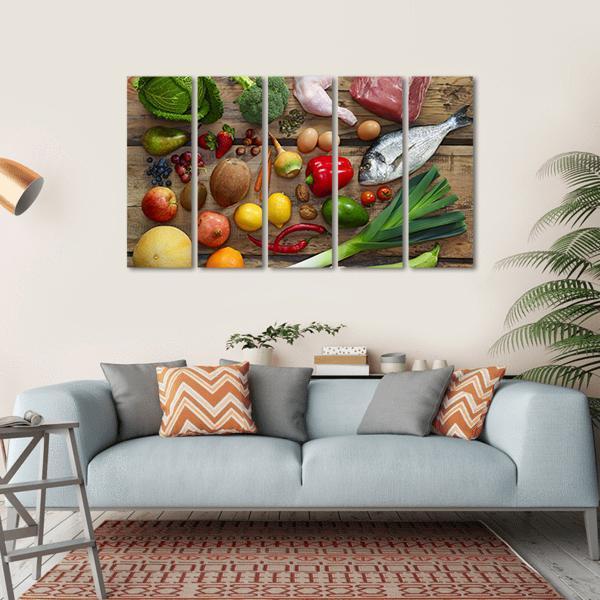 Various Paleo Diet Products On Wooden Table Canvas Wall Art-5 Horizontal-Gallery Wrap-22" x 12"-Tiaracle