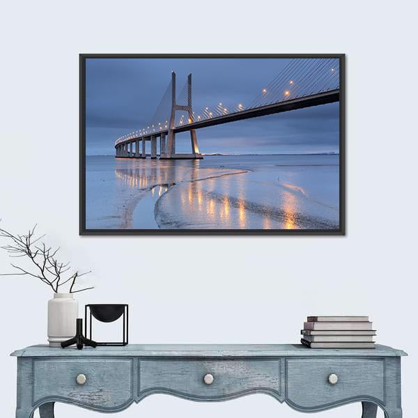 Vasco Da Gama Bridge Canvas Wall Art-1 Piece-Floating Frame-24" x 16"-Tiaracle