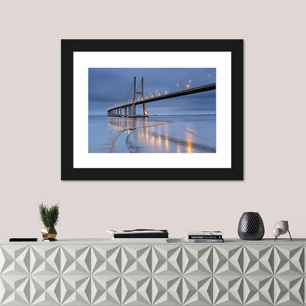 Vasco Da Gama Bridge Canvas Wall Art-1 Piece-Framed Print-20" x 16"-Tiaracle
