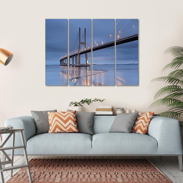 Vasco Da Gama Bridge Canvas Wall Art-4 Horizontal-Gallery Wrap-34" x 24"-Tiaracle