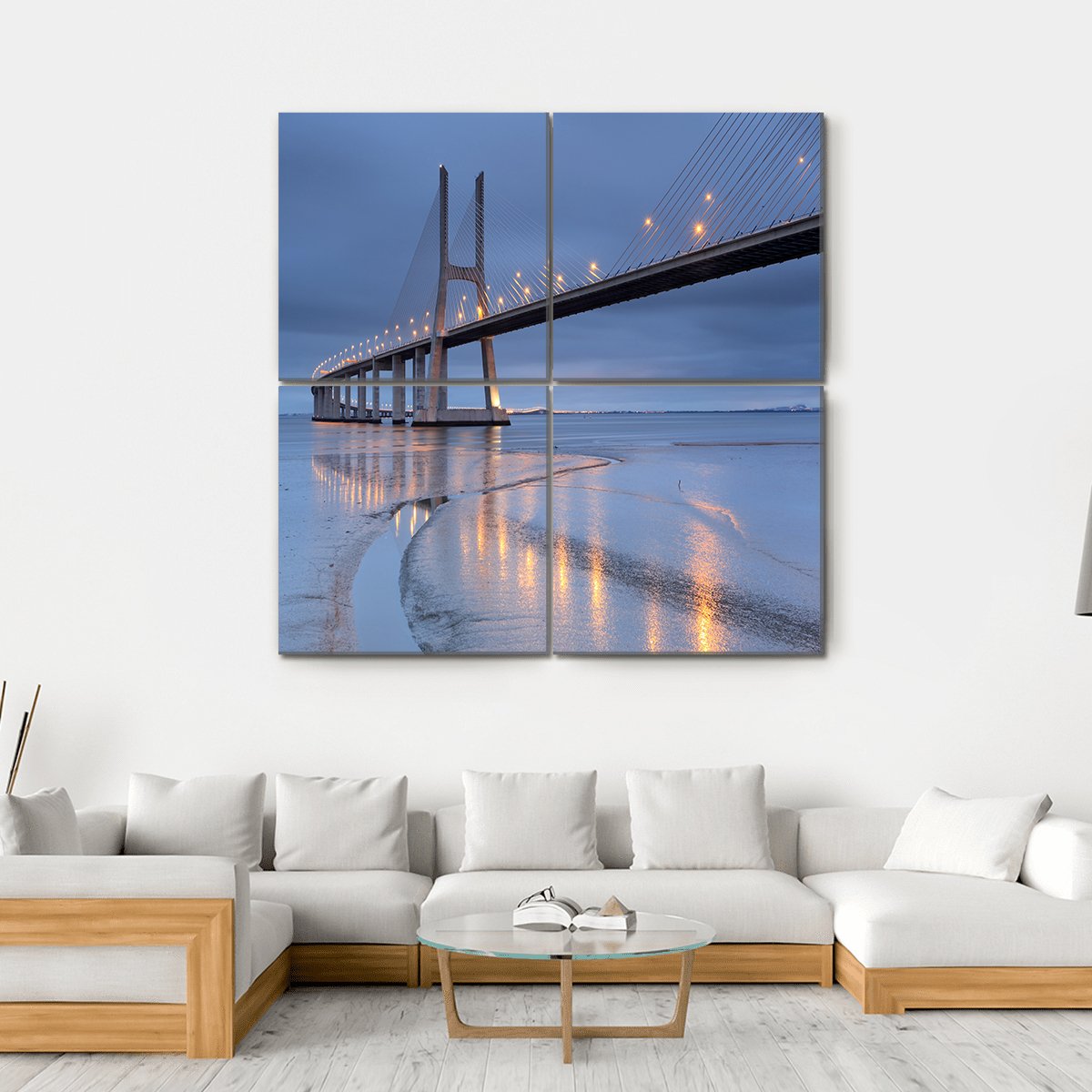 Vasco Da Gama Bridge Canvas Wall Art-4 Square-Gallery Wrap-17" x 17"-Tiaracle