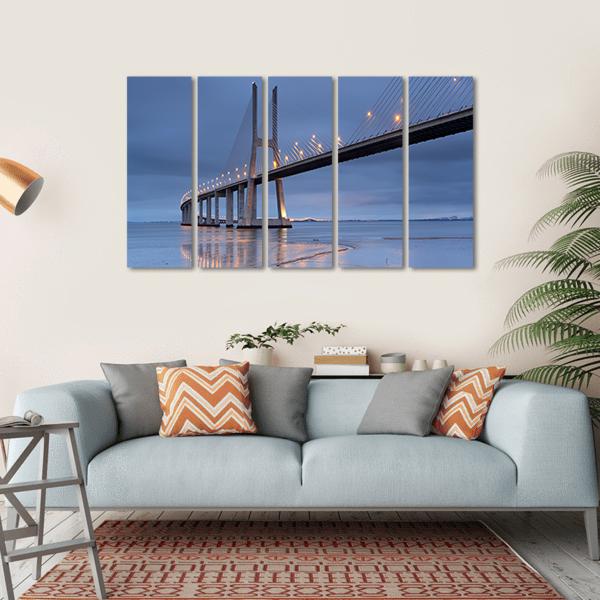 Vasco Da Gama Bridge Canvas Wall Art-5 Horizontal-Gallery Wrap-22" x 12"-Tiaracle