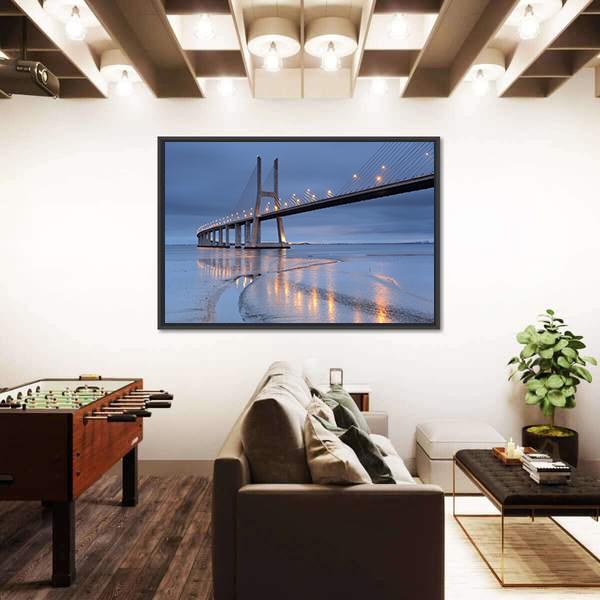 Vasco Da Gama Bridge Canvas Wall Art-5 Horizontal-Gallery Wrap-22" x 12"-Tiaracle