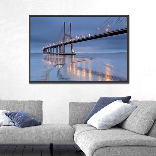 Vasco Da Gama Bridge Canvas Wall Art-3 Horizontal-Gallery Wrap-25" x 16"-Tiaracle