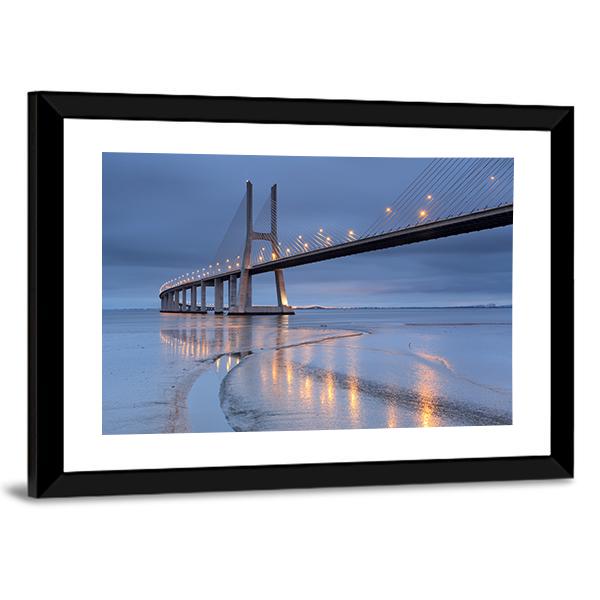 Vasco Da Gama Bridge Canvas Wall Art-5 Horizontal-Gallery Wrap-22" x 12"-Tiaracle
