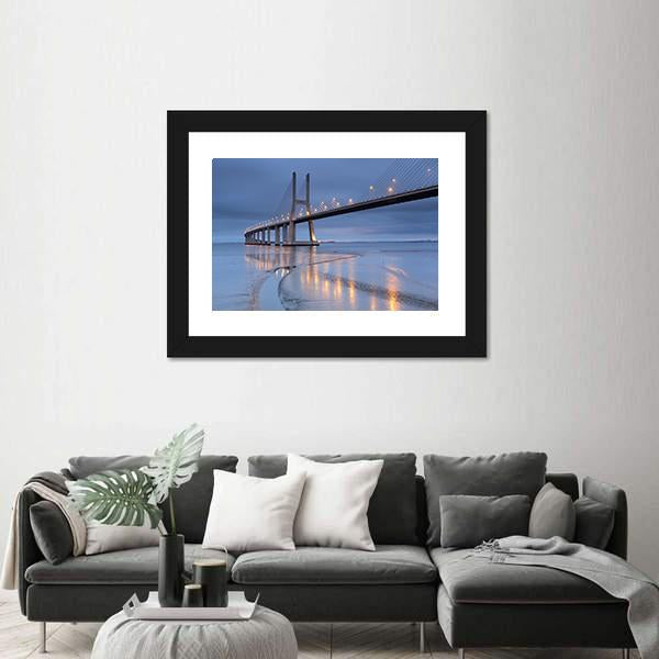 Vasco Da Gama Bridge Canvas Wall Art-5 Horizontal-Gallery Wrap-22" x 12"-Tiaracle