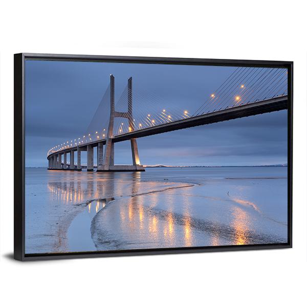 Vasco Da Gama Bridge Canvas Wall Art-5 Horizontal-Gallery Wrap-22" x 12"-Tiaracle