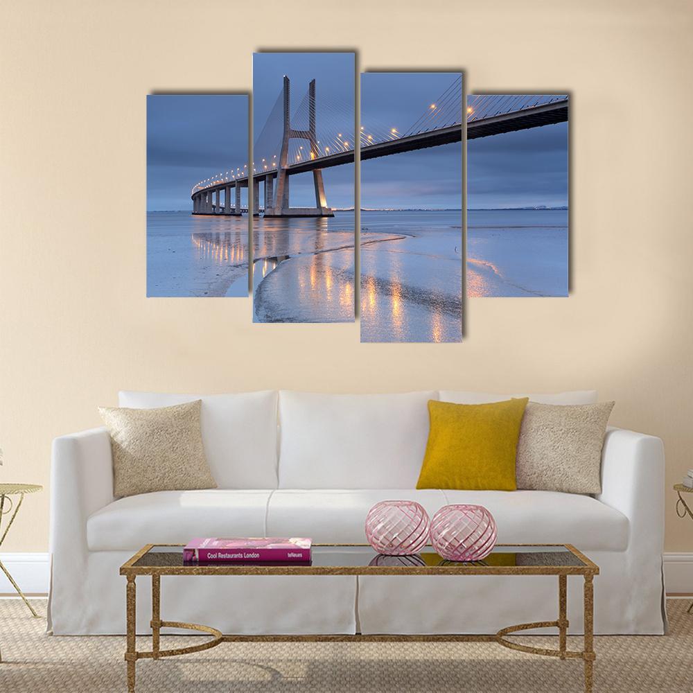 Vasco Da Gama Bridge Canvas Wall Art-4 Pop-Gallery Wrap-50" x 32"-Tiaracle