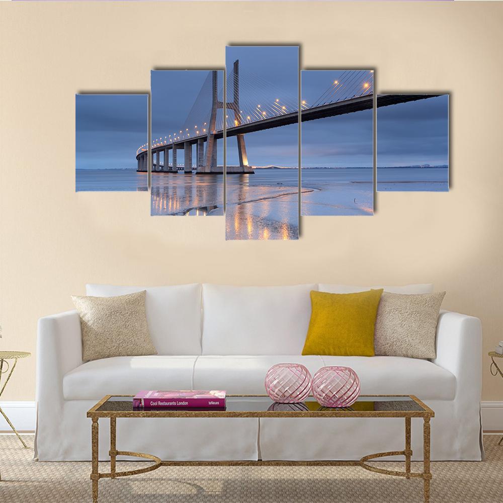 Vasco Da Gama Bridge Canvas Wall Art-4 Pop-Gallery Wrap-50" x 32"-Tiaracle