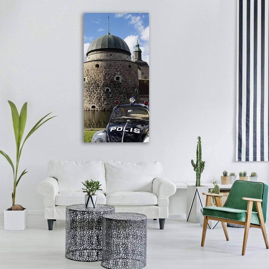 Vastervik Castle With Old Police Car Vertical Canvas Wall Art-1 Vertical-Gallery Wrap-12" x 24"-Tiaracle