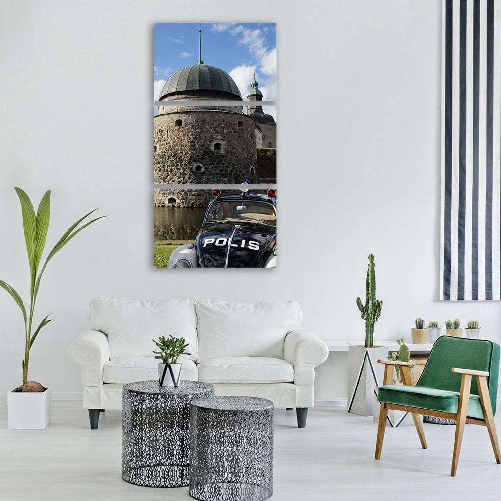 Vastervik Castle With Old Police Car Vertical Canvas Wall Art-1 Vertical-Gallery Wrap-12" x 24"-Tiaracle