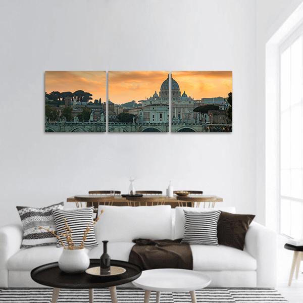 Vatican City At Sunset Panoramic Canvas Wall Art-3 Piece-25" x 08"-Tiaracle