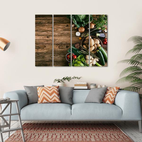 Vegetables On Wood Ready For Cooking Canvas Wall Art-4 Horizontal-Gallery Wrap-34" x 24"-Tiaracle