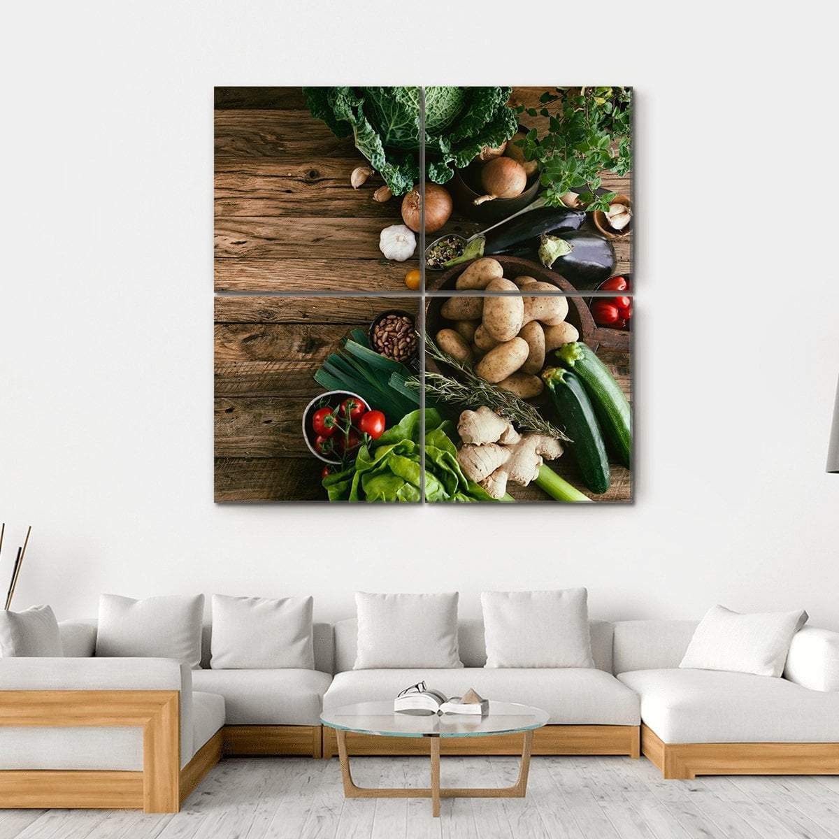 Vegetables On Wood Ready For Cooking Canvas Wall Art-4 Square-Gallery Wrap-17" x 17"-Tiaracle