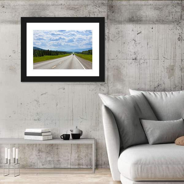 Vehicle On Empty Road Of Alaska Highway Canvas Wall Art-3 Horizontal-Gallery Wrap-25" x 16"-Tiaracle