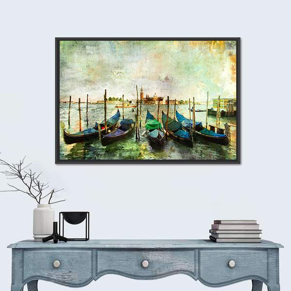 Venetian Gondolas Canvas Wall Art-1 Piece-Floating Frame-24" x 16"-Tiaracle