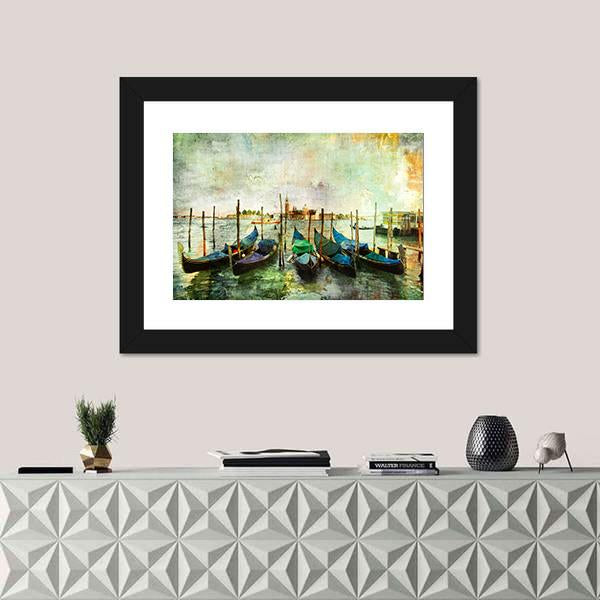 Venetian Gondolas Canvas Wall Art-1 Piece-Framed Print-20" x 16"-Tiaracle