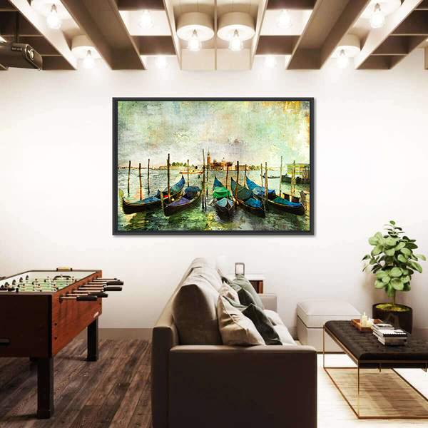 Venetian Gondolas Canvas Wall Art-5 Horizontal-Gallery Wrap-22" x 12"-Tiaracle