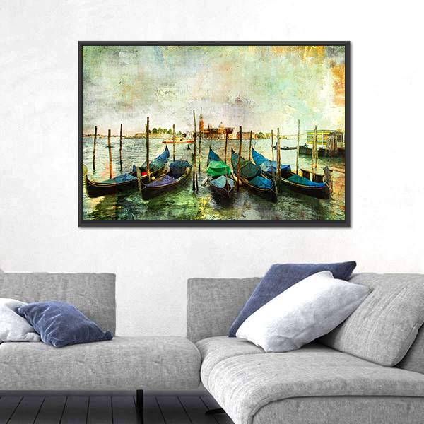 Venetian Gondolas Canvas Wall Art-5 Horizontal-Gallery Wrap-22" x 12"-Tiaracle