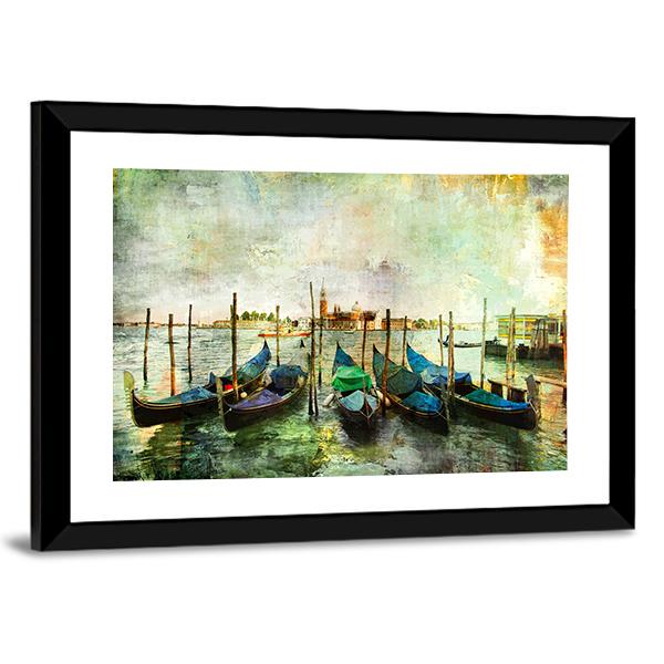 Venetian Gondolas Canvas Wall Art-5 Horizontal-Gallery Wrap-22" x 12"-Tiaracle