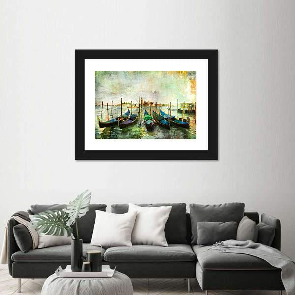 Venetian Gondolas Canvas Wall Art-5 Horizontal-Gallery Wrap-22" x 12"-Tiaracle