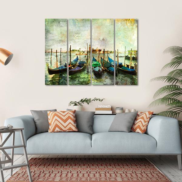 Venetian Gondolas Canvas Wall Art-4 Horizontal-Gallery Wrap-34" x 24"-Tiaracle