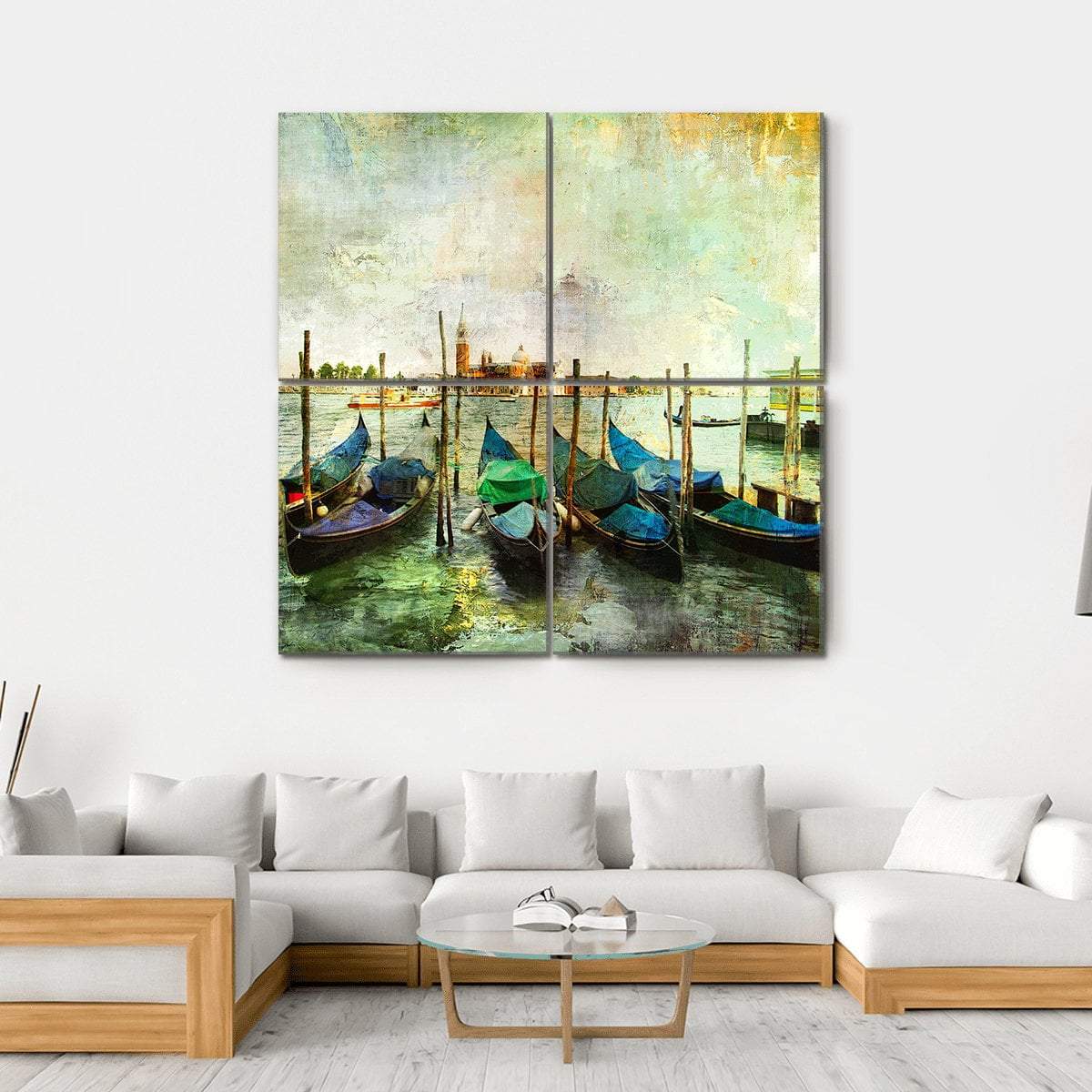Venetian Gondolas Canvas Wall Art-4 Square-Gallery Wrap-17" x 17"-Tiaracle