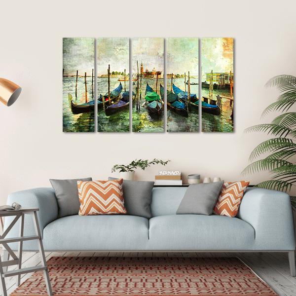 Venetian Gondolas Canvas Wall Art-5 Horizontal-Gallery Wrap-22" x 12"-Tiaracle
