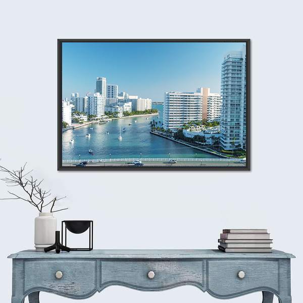 Venetian Way And Miami Beach Canvas Wall Art-1 Piece-Floating Frame-24" x 16"-Tiaracle