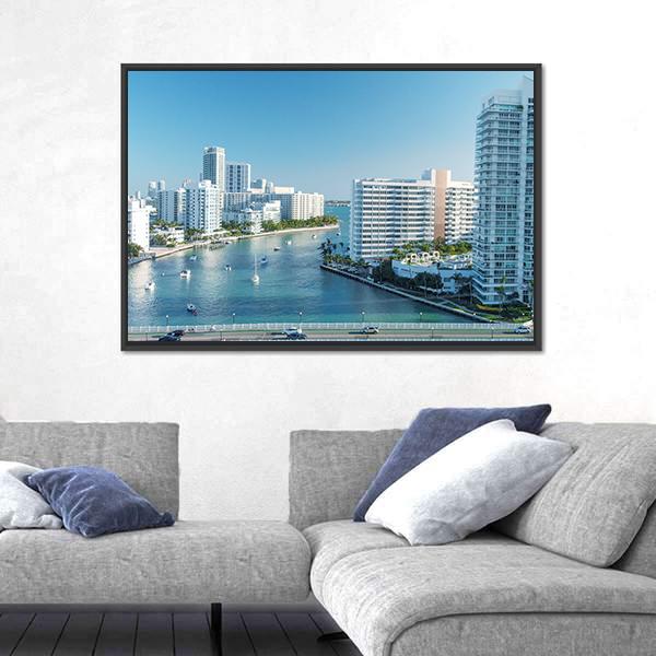 Venetian Way And Miami Beach Canvas Wall Art-3 Horizontal-Gallery Wrap-25" x 16"-Tiaracle