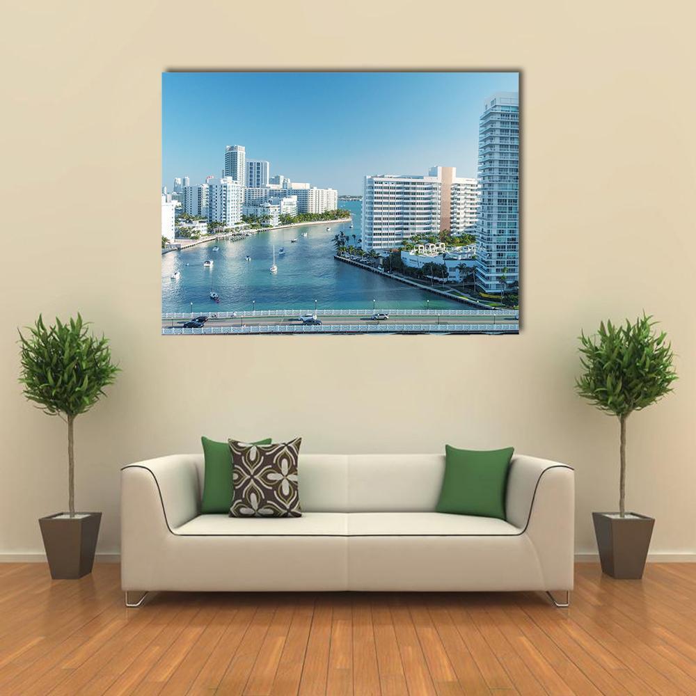 Venetian Way And Miami Beach Canvas Wall Art-1 Piece-Gallery Wrap-48" x 32"-Tiaracle