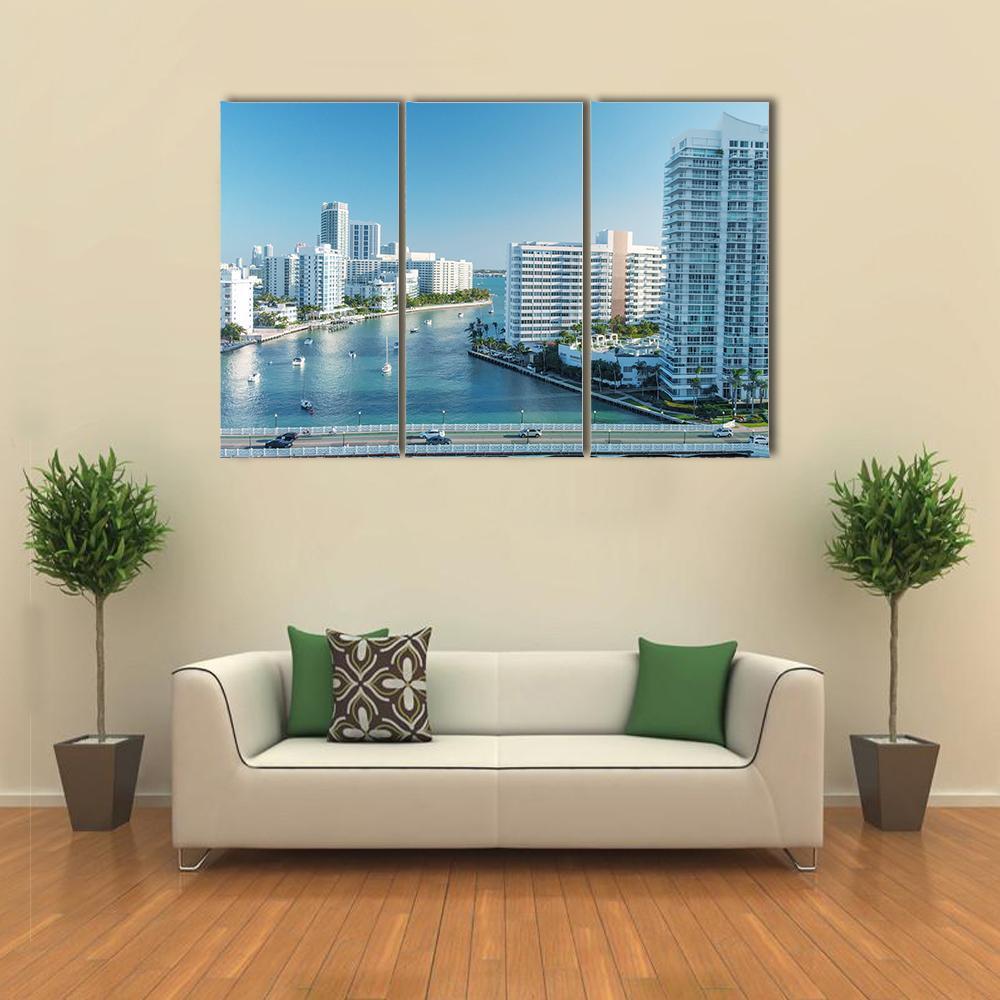 Venetian Way And Miami Beach Canvas Wall Art-3 Horizontal-Gallery Wrap-37" x 24"-Tiaracle