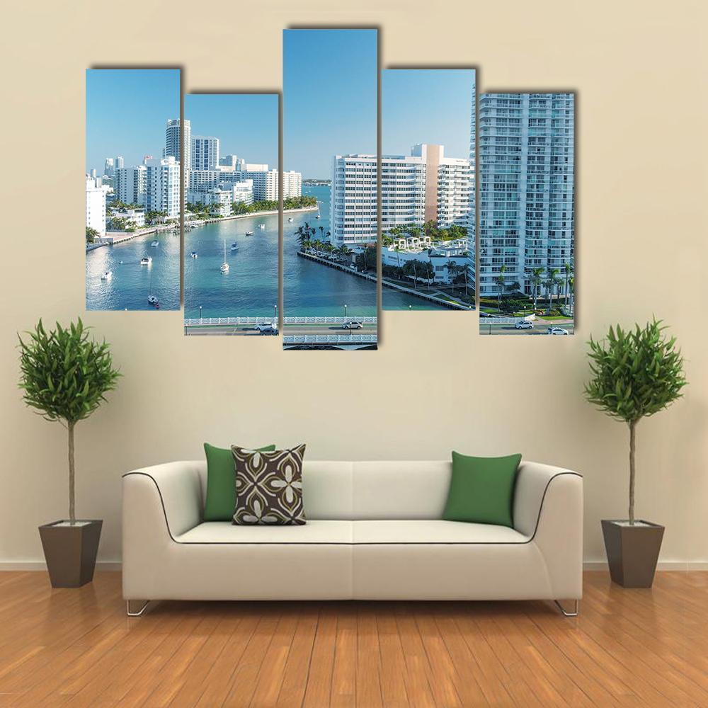 Venetian Way And Miami Beach Canvas Wall Art-5 Pop-Gallery Wrap-47" x 32"-Tiaracle
