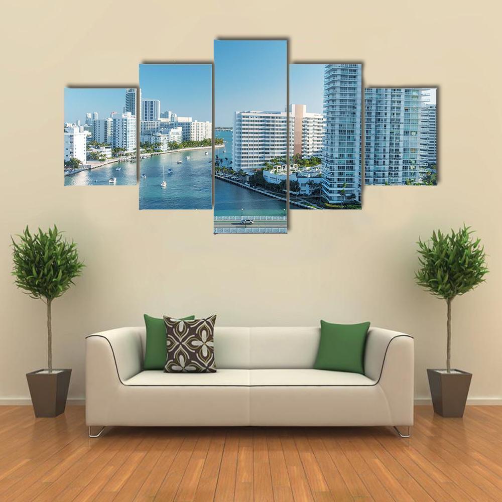 Venetian Way And Miami Beach Canvas Wall Art-5 Star-Gallery Wrap-62" x 32"-Tiaracle