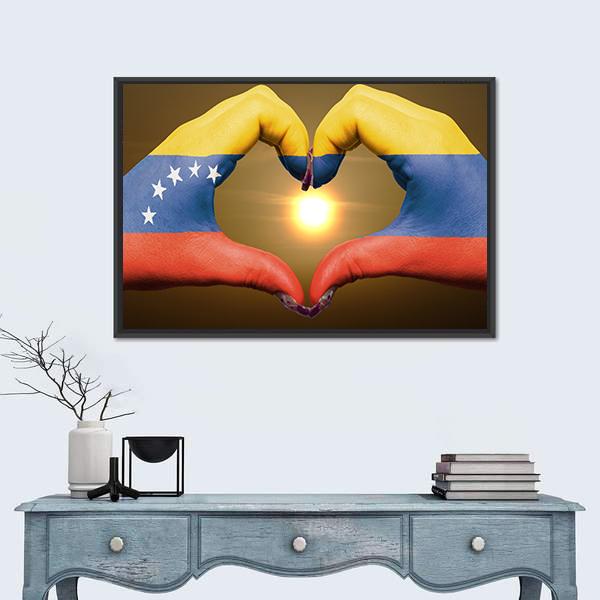 Venezuela Flag On Hands Canvas Wall Art-1 Piece-Floating Frame-24" x 16"-Tiaracle