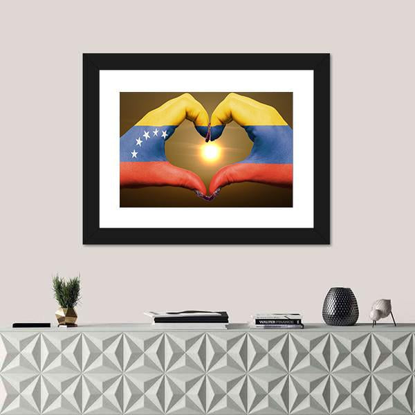 Venezuela Flag On Hands Canvas Wall Art-1 Piece-Framed Print-20" x 16"-Tiaracle