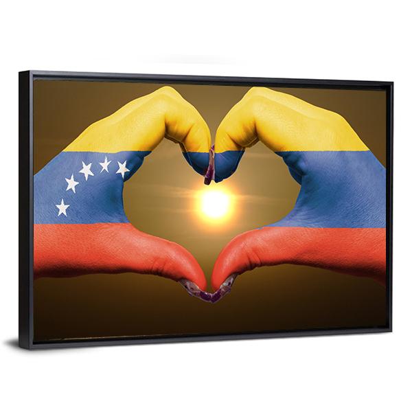 Venezuela Flag On Hands Canvas Wall Art-3 Horizontal-Gallery Wrap-25" x 16"-Tiaracle
