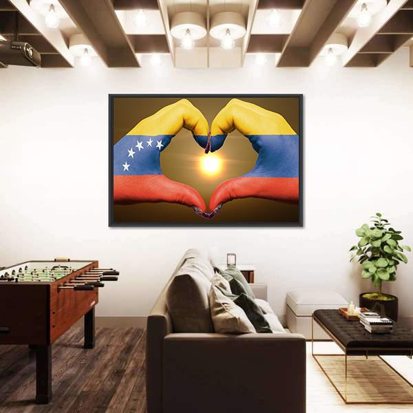Venezuela Flag On Hands Canvas Wall Art-5 Horizontal-Gallery Wrap-22" x 12"-Tiaracle