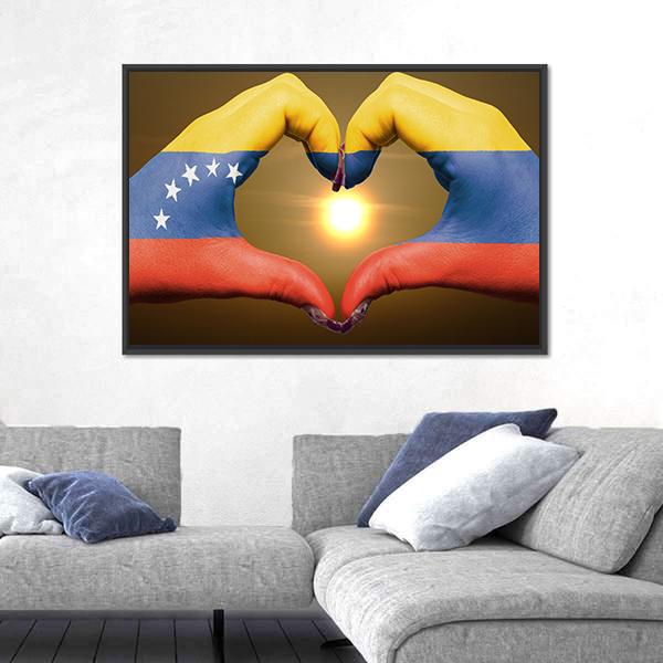 Venezuela Flag On Hands Canvas Wall Art-5 Horizontal-Gallery Wrap-22" x 12"-Tiaracle