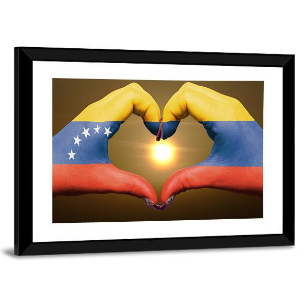 Venezuela Flag On Hands Canvas Wall Art-5 Horizontal-Gallery Wrap-22" x 12"-Tiaracle