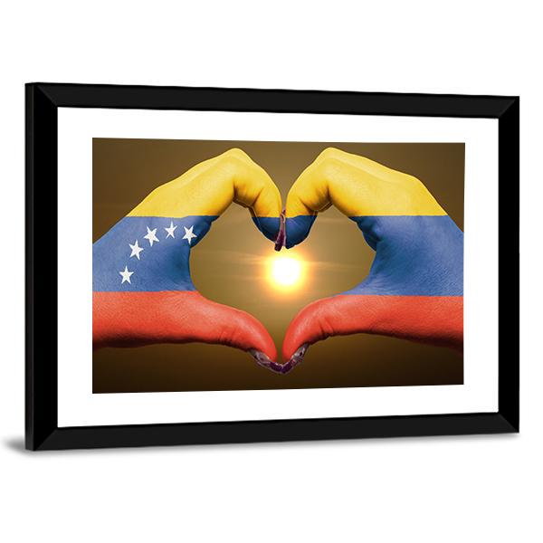 Venezuela Flag On Hands Canvas Wall Art-3 Horizontal-Gallery Wrap-25" x 16"-Tiaracle
