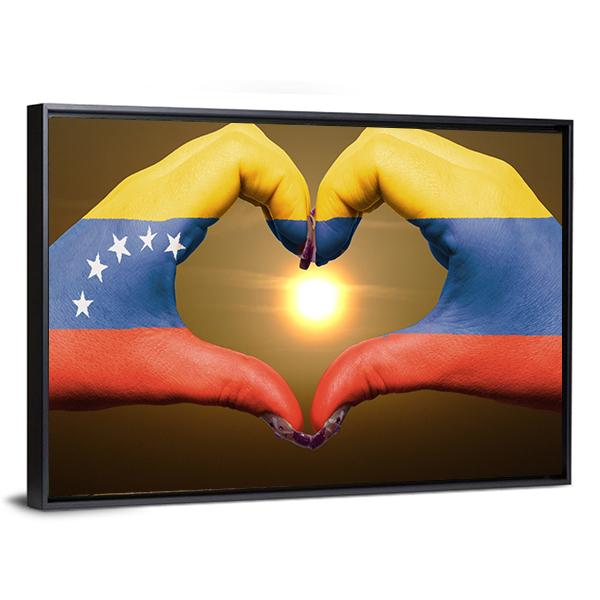 Venezuela Flag On Hands Canvas Wall Art-5 Horizontal-Gallery Wrap-22" x 12"-Tiaracle