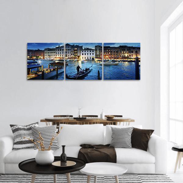 Grand Canal In Sunset Panoramic Canvas Wall Art-3 Piece-25" x 08"-Tiaracle