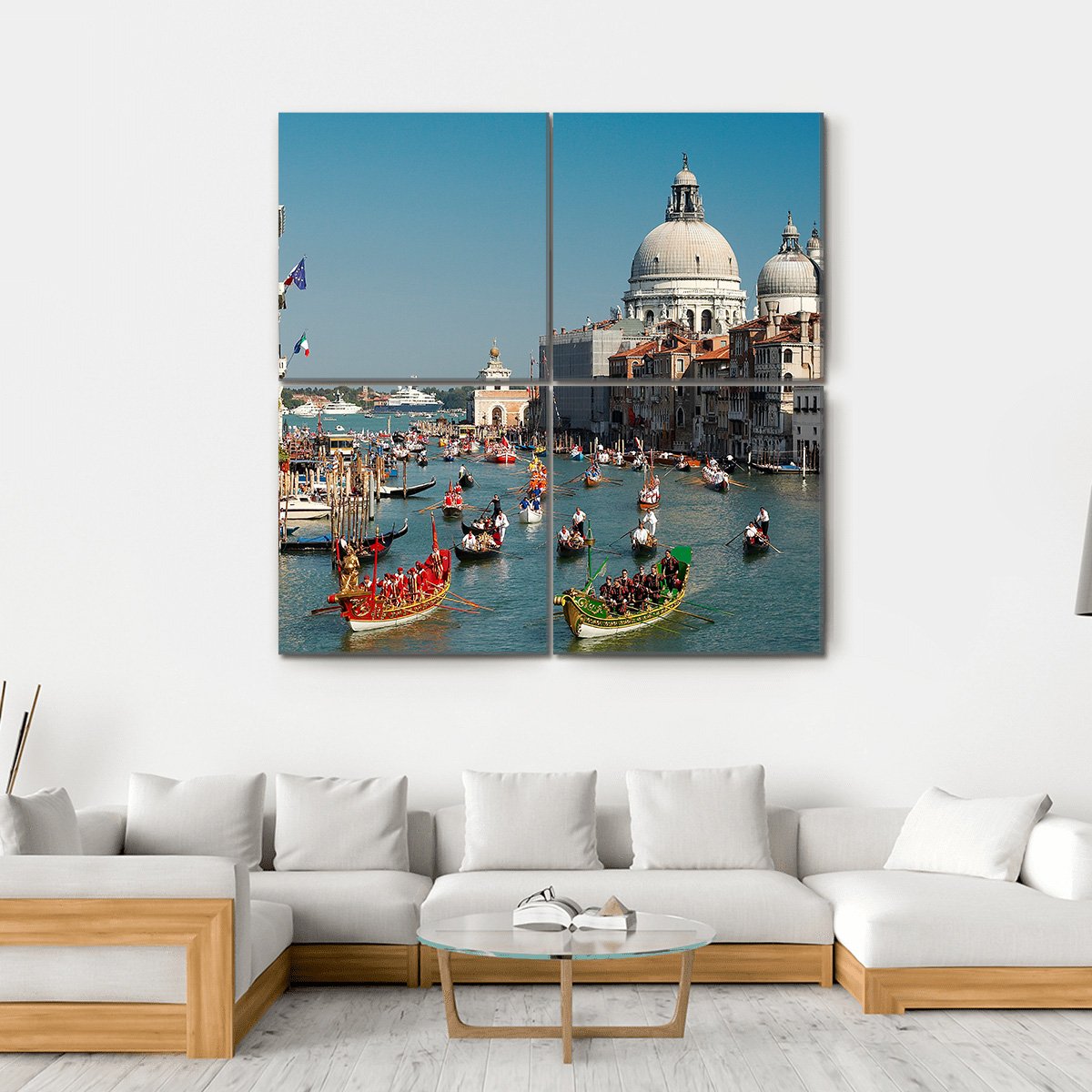 Venice Regata Storica Gondolas Canvas Wall Art-4 Square-Gallery Wrap-17" x 17"-Tiaracle
