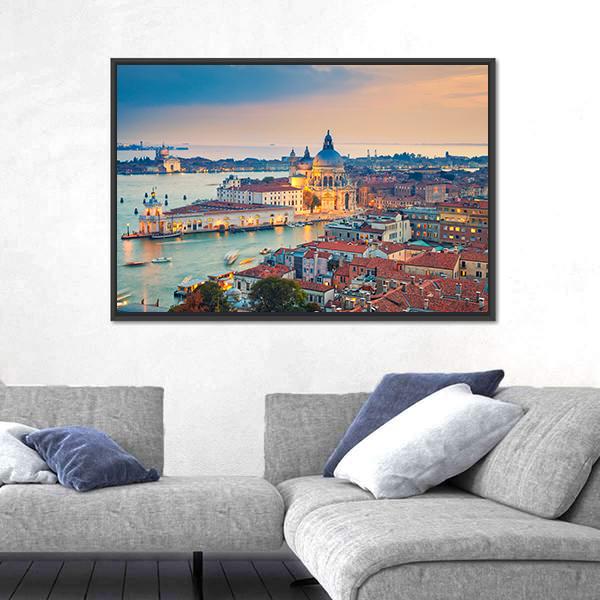 Venice With Basilica Di Santa Maria Della Salute Panoramic Canvas Wall Art-1 Piece-36" x 12"-Tiaracle