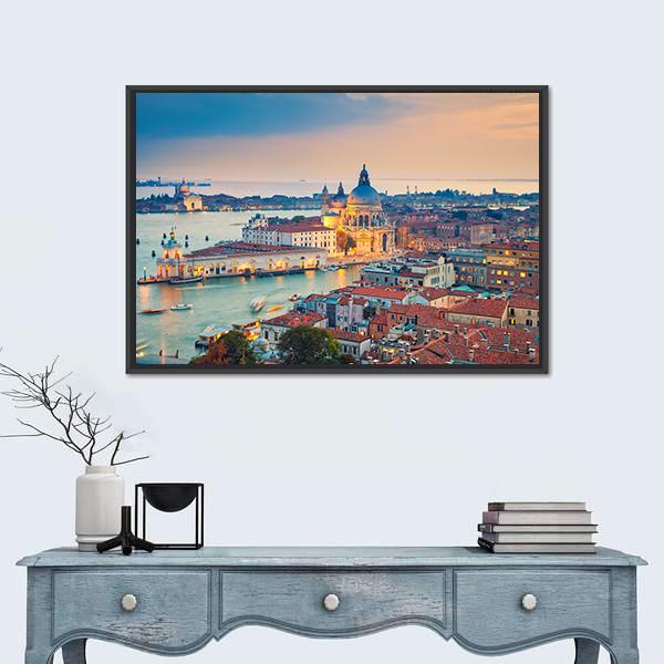 Venice With Basilica Di Santa Maria Della Salute Panoramic Canvas Wall Art-1 Piece-36" x 12"-Tiaracle